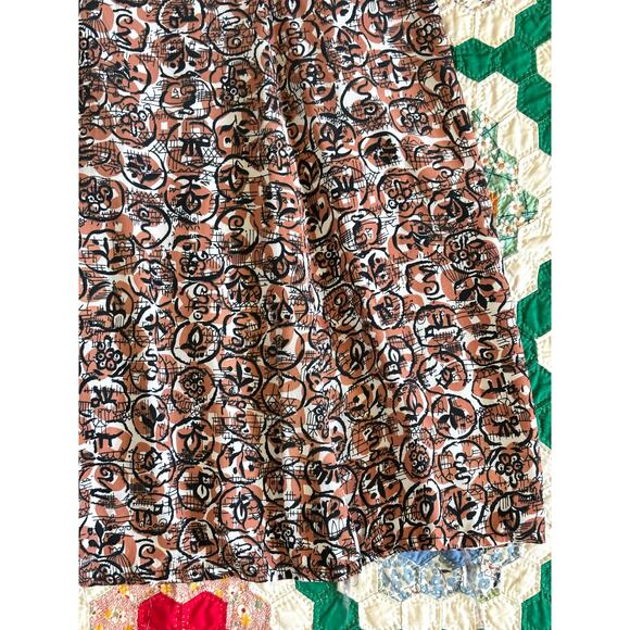 Vintage 1940s Novelty Print Dress Orange Brown Rayon Velvet Bows Abstract AS IS - Picture 2 of 16